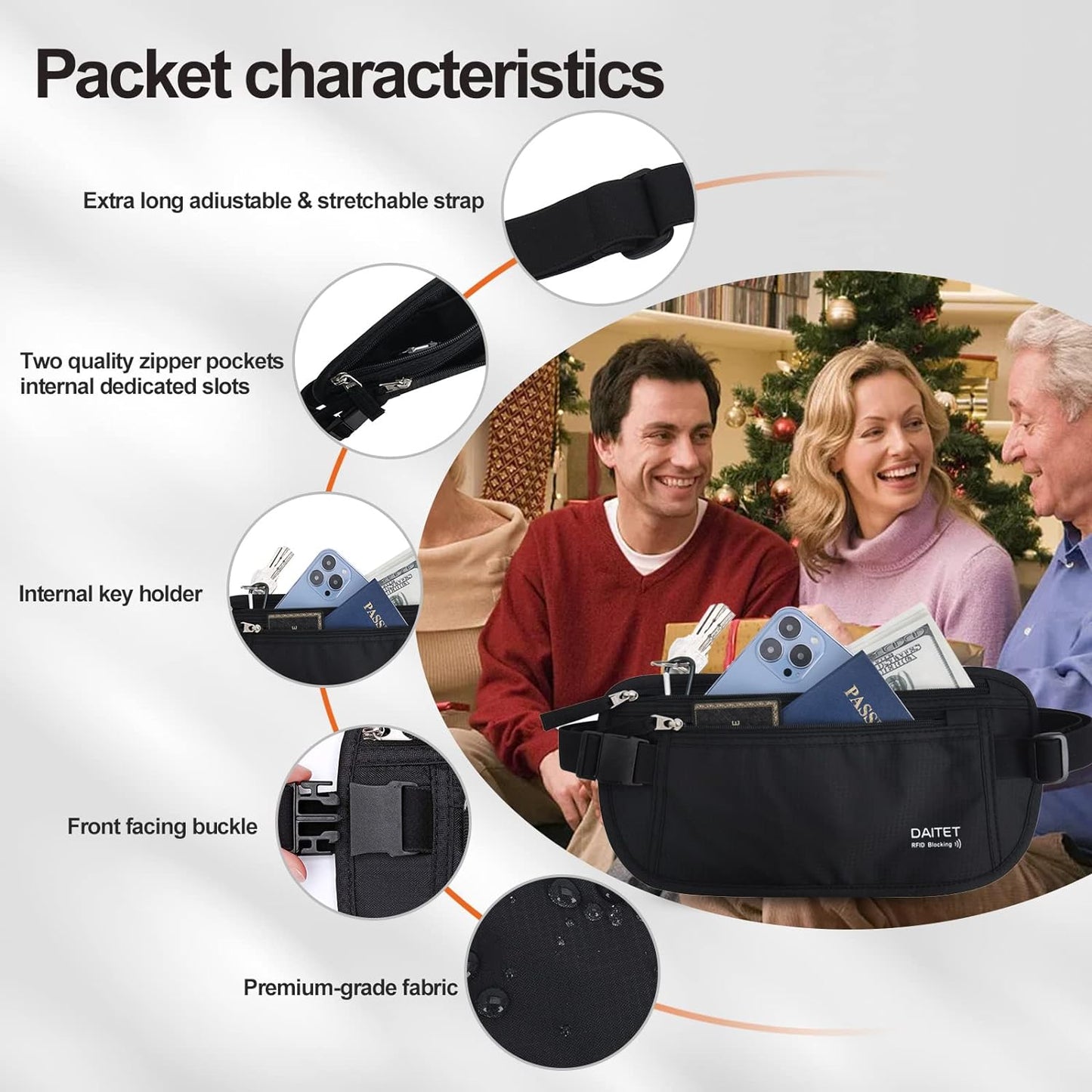 RFID-Blocking Money Belt and Passport Holder - Secure Hidden Travel Wallet Fanny Pack (Black)