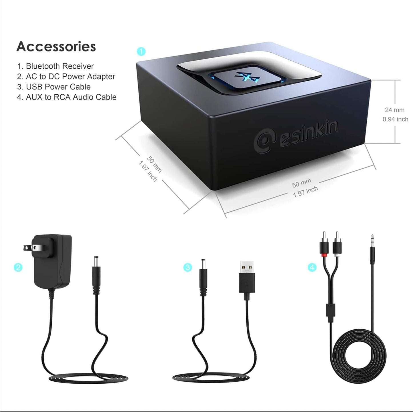 Bluetooth Audio Adapter for Wireless Music Streaming, Compatible with Smartphones and Tablets, Bluetooth Receiver for Speakers