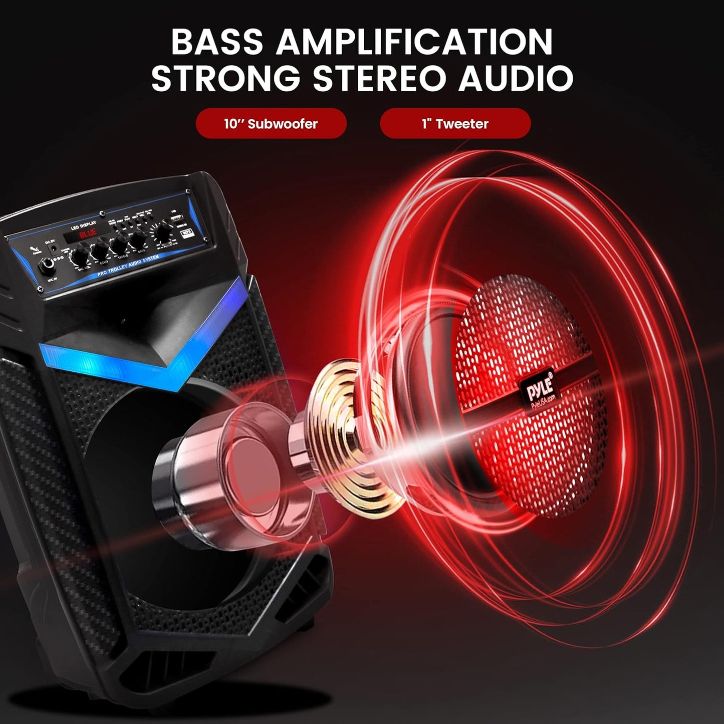 Portable Bluetooth PA Speaker System - 600W Rechargeable Outdoor Speaker -10” Subwoofer, 1” Tweeter, Recording , Microphone , Party Lights, USB/SD Radio