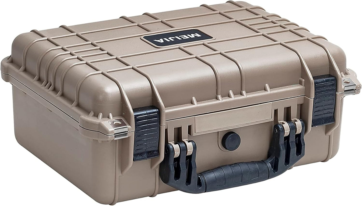 Portable All-Weather Waterproof Camera Case - Customizable Foam Insert - Drones, Equipment, Firearms, 15.98 x 12.99 x 6.85 Inches (Desert Tan)