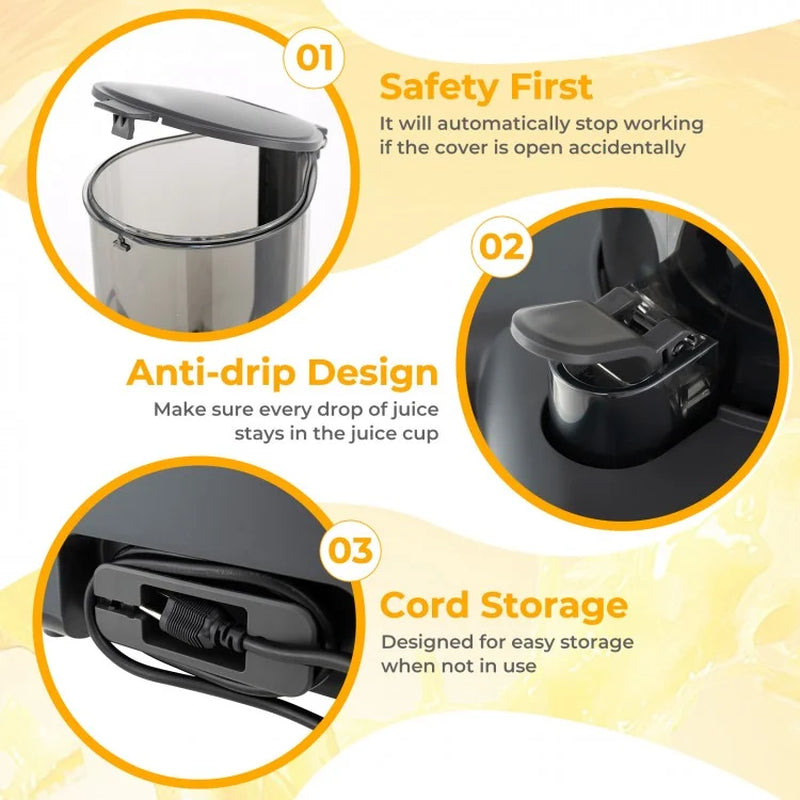 High-Efficiency Cold Press Juicer with 5.3-Inch Feed Chute and Reverse Function for Optimal Juice Yield