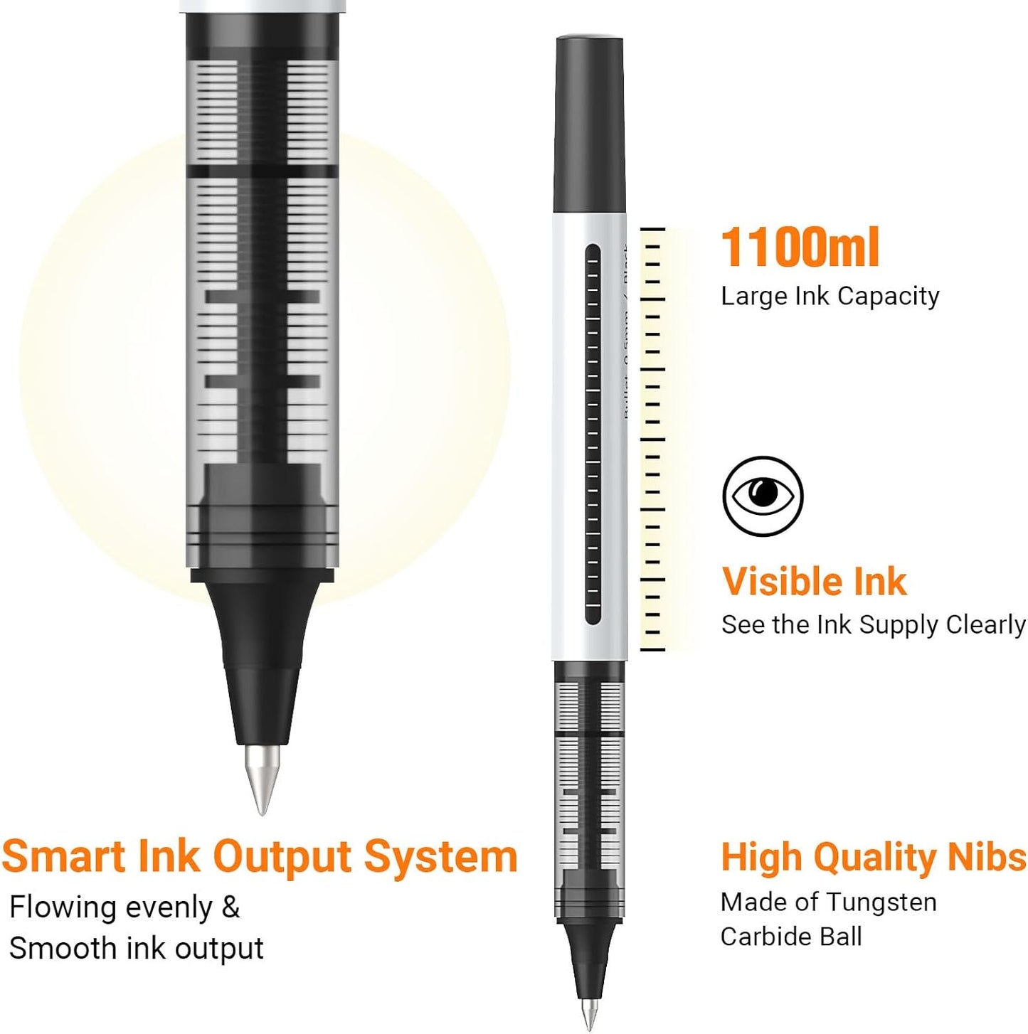 Rollerball Pen Fine Point Pens: 16 Pack 0.5Mm Extra Thin Ink Pens Ballpoint Pens Gel Liquid Black Ink, Gel Pens Black Writing Pens for Note Taking, Journaling, Signature, School, Office Supplies