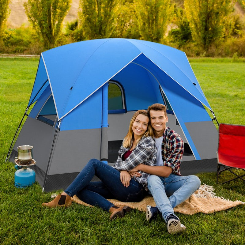 Three-Person Outdoor Camping Tent with Detachable Floor Mat for Hiking and Travel