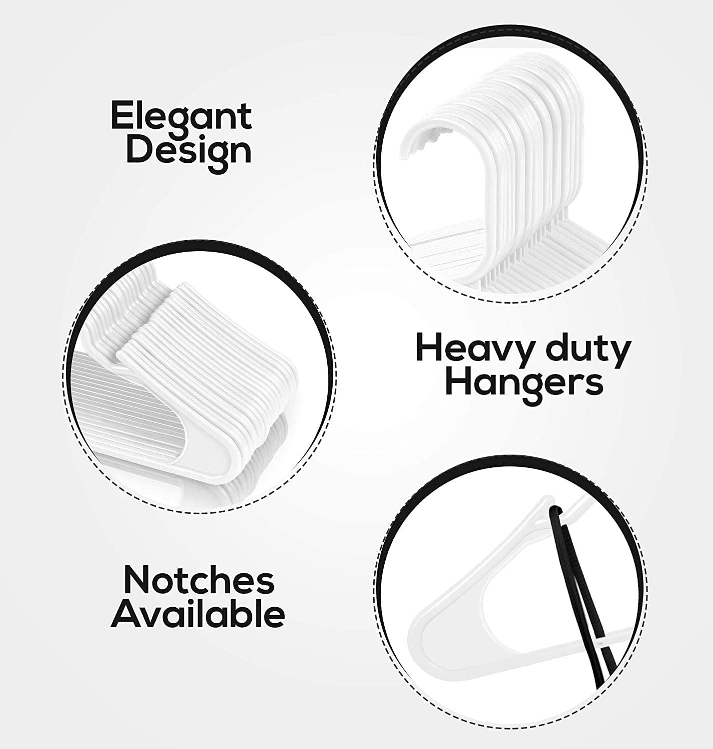 50-Pack White Plastic Hangers - Space-Saving Suit Hangers - Durable Slim Design with Shoulder Grooves