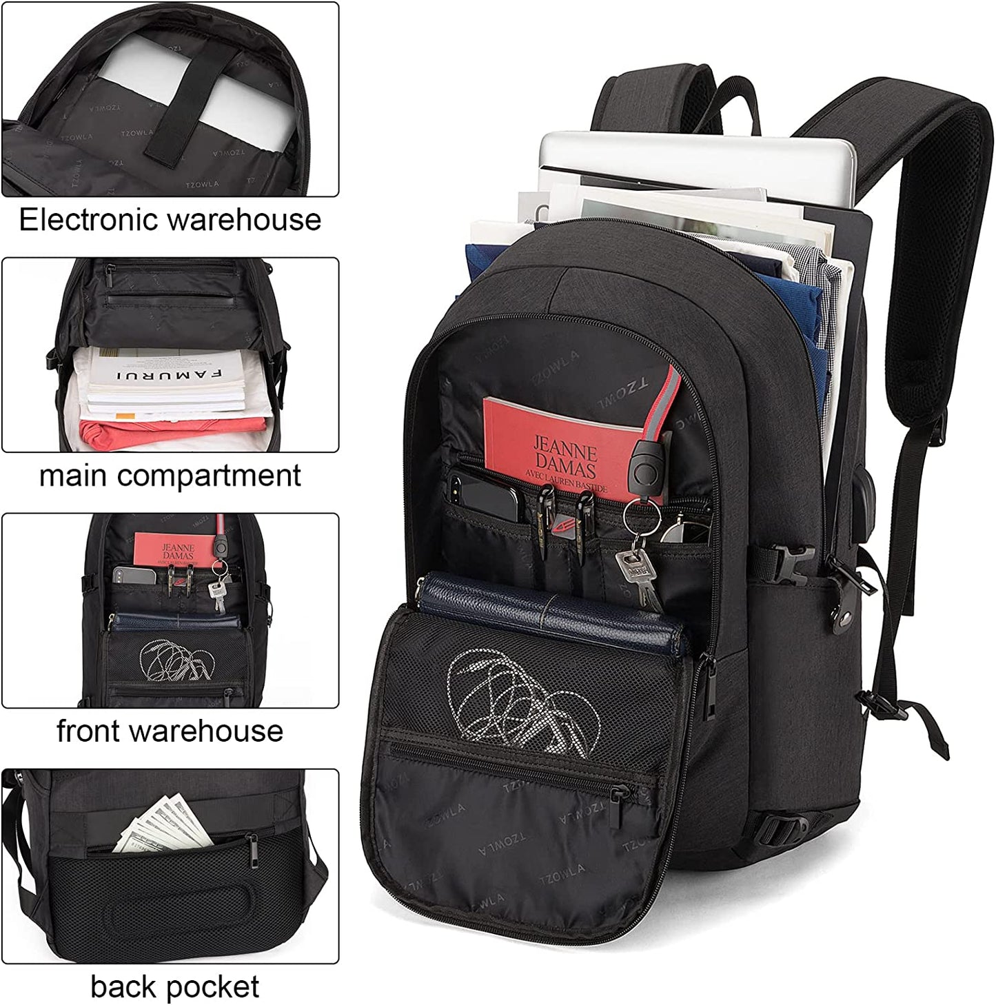Water-Resistant Anti-Theft Laptop Backpack with USB Charging Port - 15.6 Inch Business Bag for Men and Women