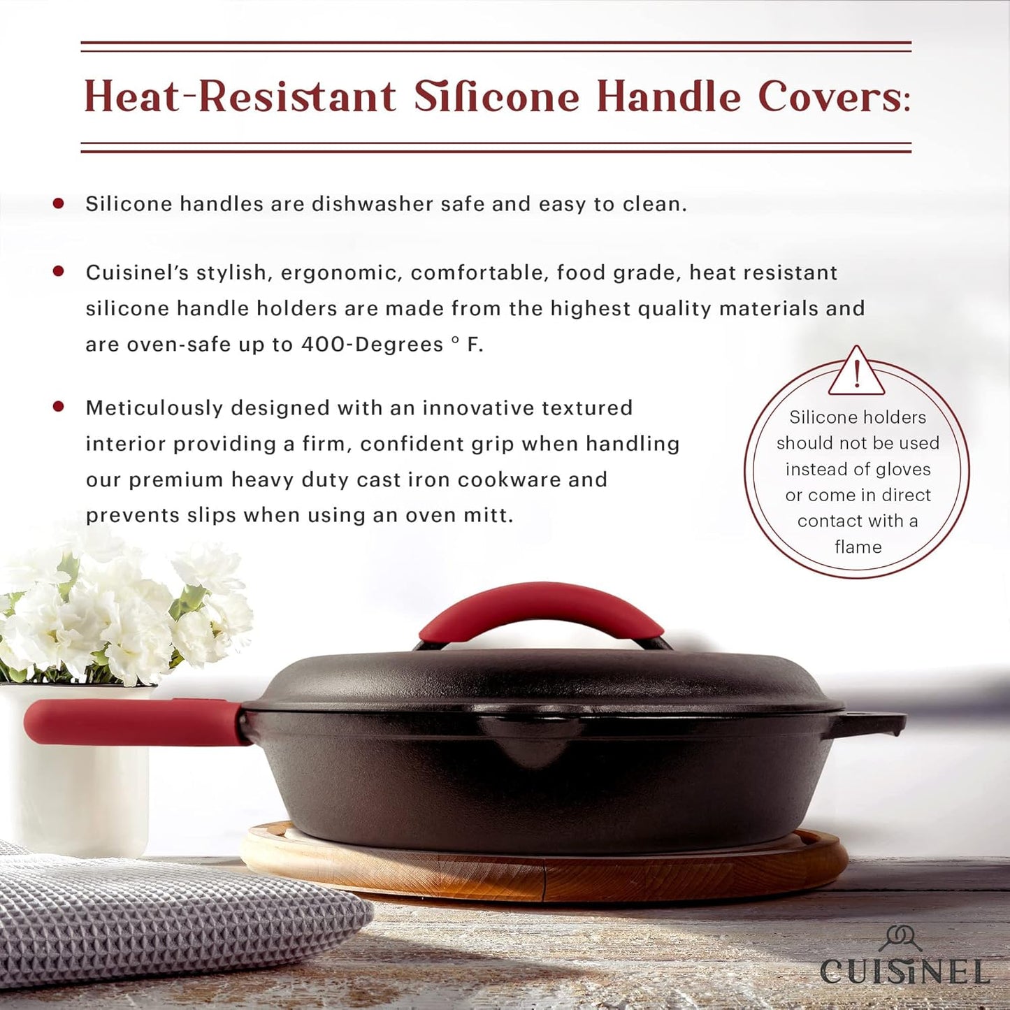 12-Inch Pre-Seasoned Cast Iron Skillet with Lid - Complete Frying Pan Set with Silicone Handle, Lid Holders, and Scraper/Cleaner for Versatile Indoor/Outdoor Cooking