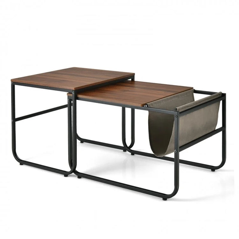 Nesting Coffee Table Set with Side Pocket for Living Room and Bedroom