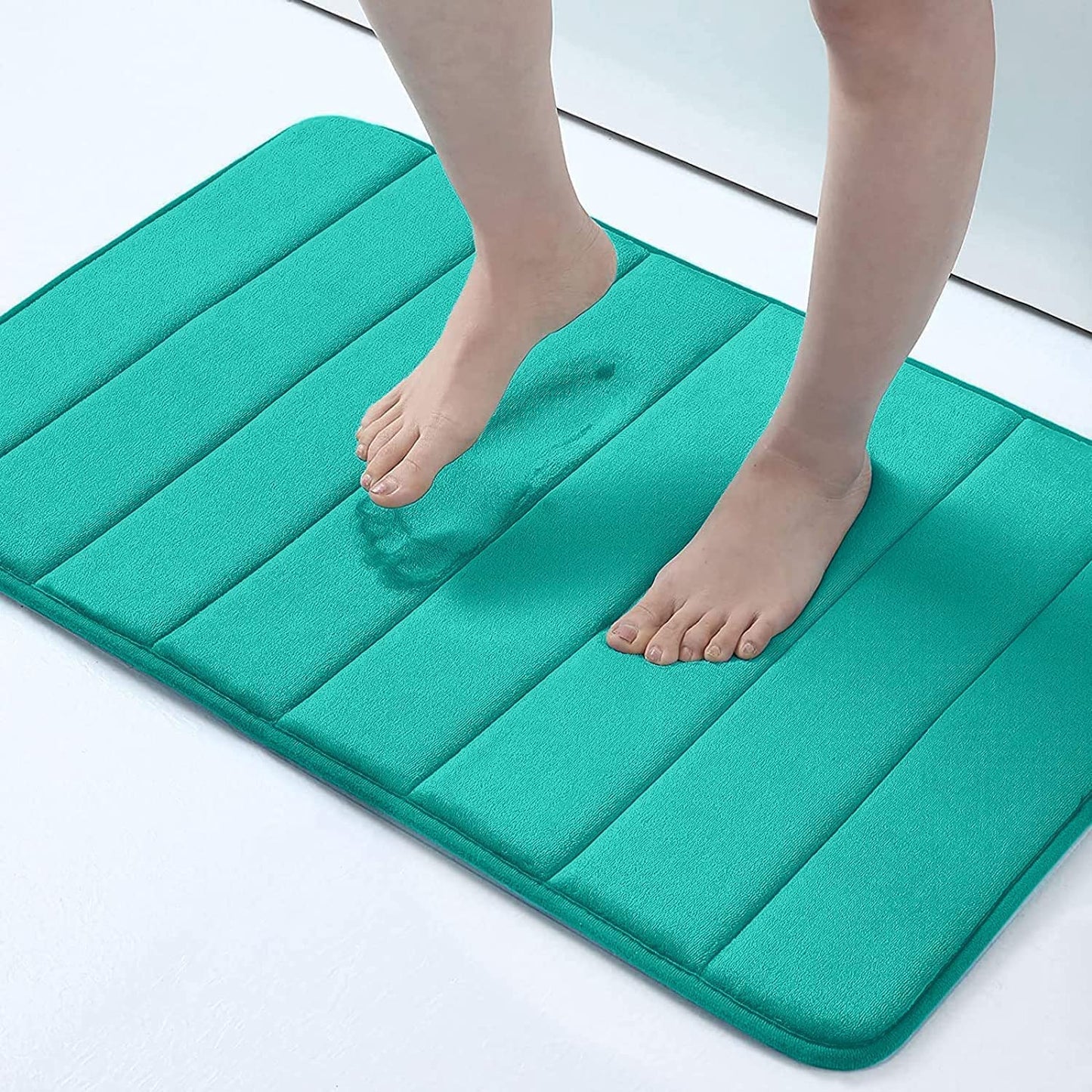 Memory Foam Non-Slip Bath Mat with Absorbent Rubber Backing for Kitchen and Bathroom Floors, 16" x 24", Black