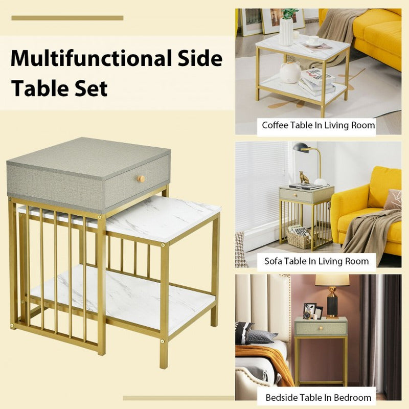 Modern Nesting Coffee Table Set with Drawer and Shelf - 2 Pieces