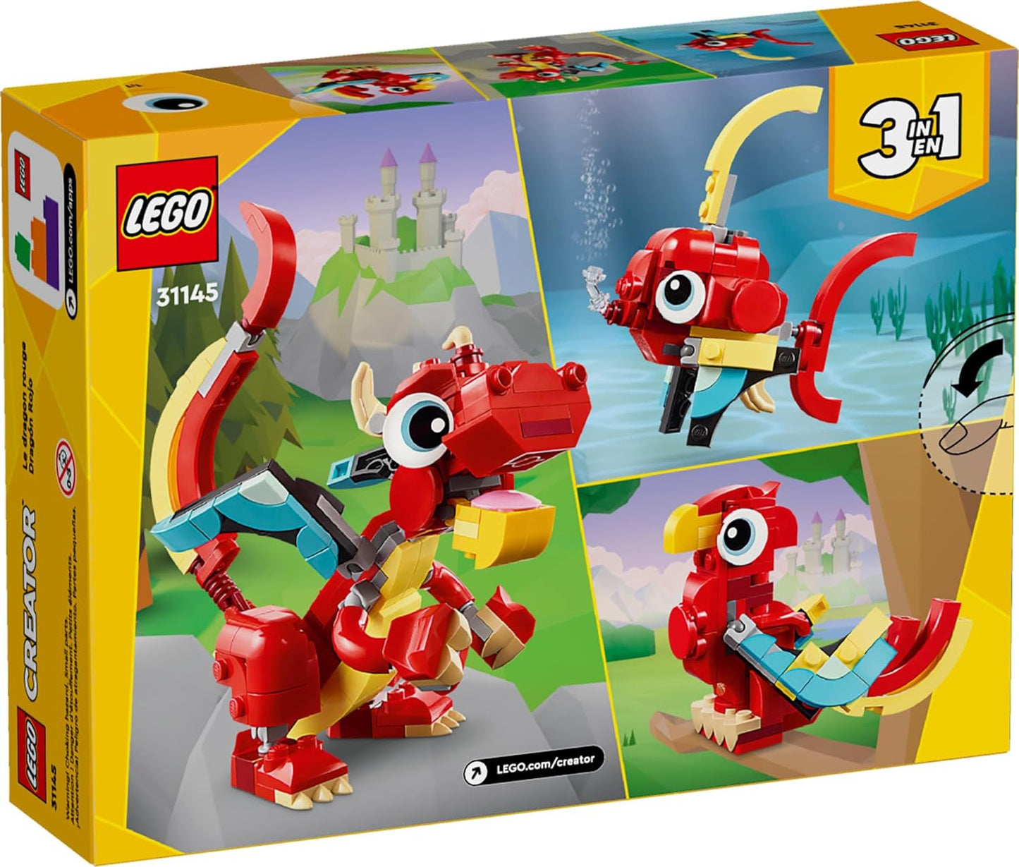 3-in-1 Transforming Red Dragon Toy Set - Converts to Fish and Phoenix, Ages 6+, Animal Toy Collection