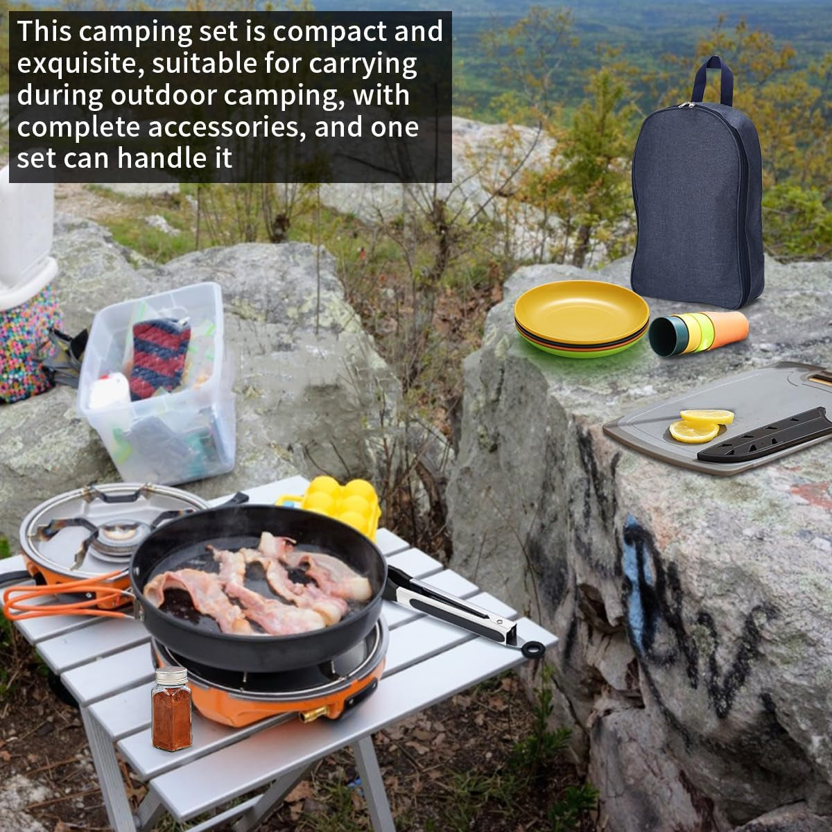Camping Essentials: Comprehensive Cooking Utensils Set with Silverware, Plates, and Cups for Outdoor Stoves, Picnics, and BBQs