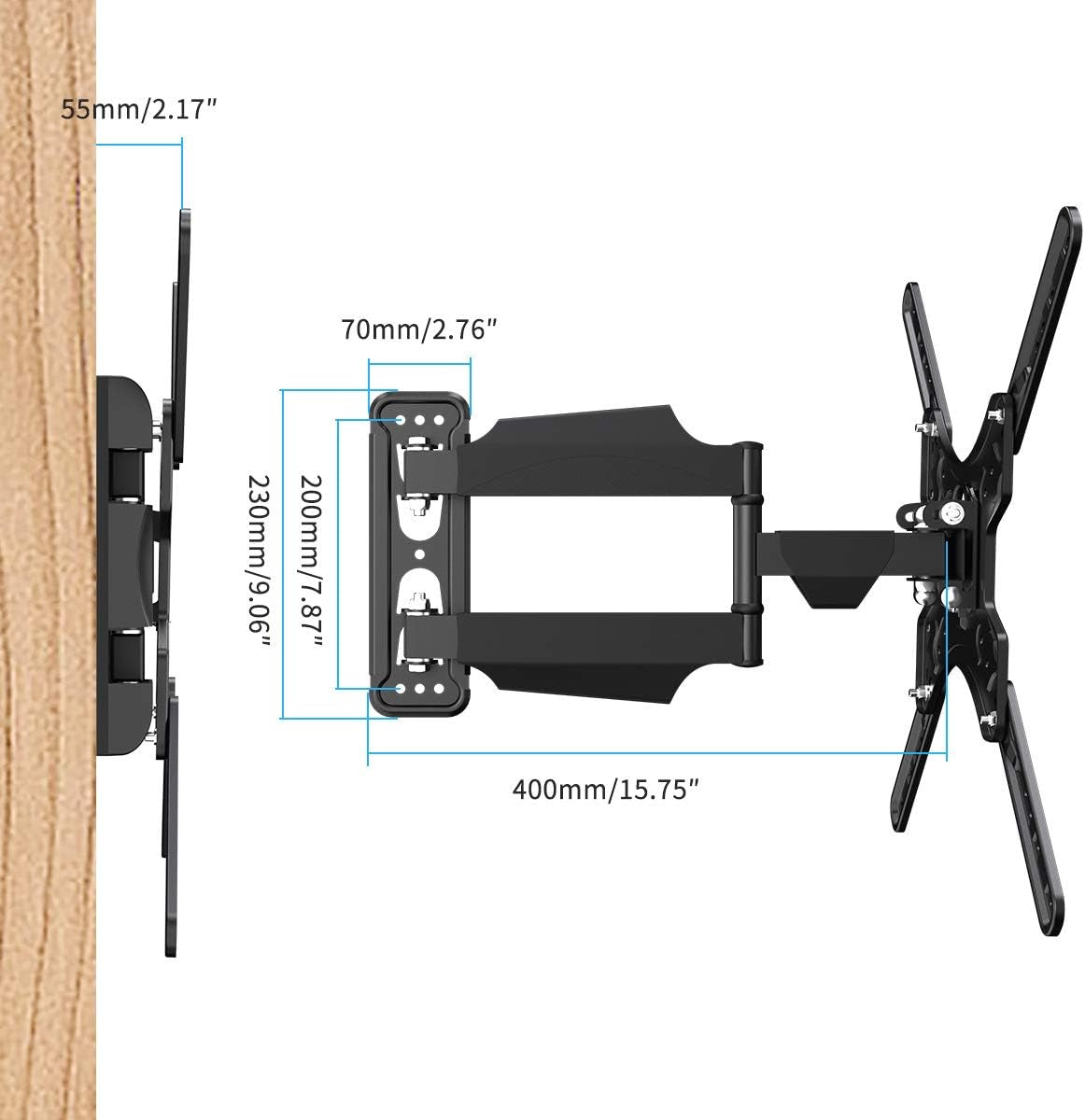 Adjustable TV Wall Mount with Swivel and Tilt Function for 32-55 Inch TVs up to 70 lbs, VESA 400x400 mm