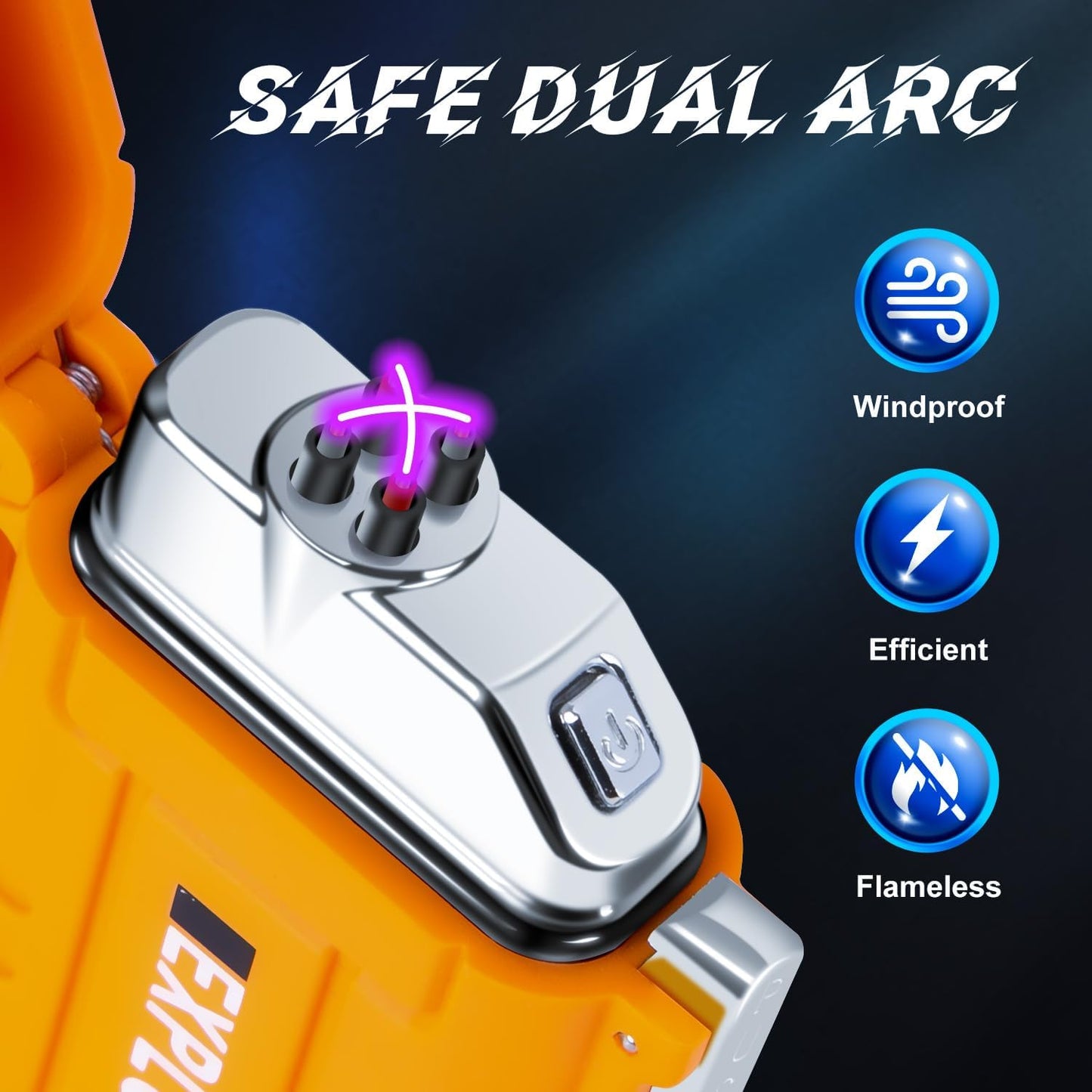 Plasma Arc Lighter with Emergency Whistle - Waterproof, Windproof, Rechargeable USB Electric Lighter for Hiking, Camping, and Tactical Adventures (Orange)