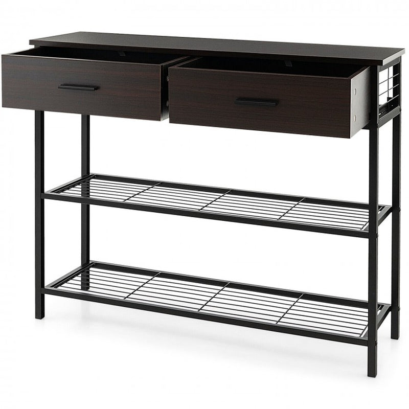 39.5-Inch Entryway Console Table with Dual Drawers and Two-Tier Shelving