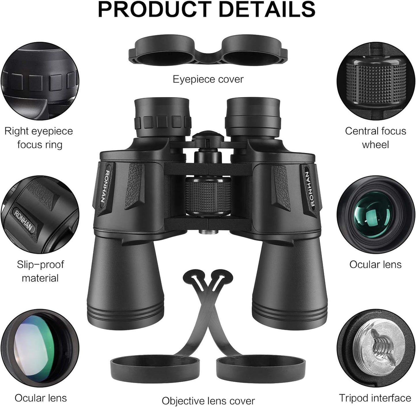 20X50 High Power Military-Grade Binoculars - Compact HD Waterproof Telescope for Adults - Bak4 Prism FMC Lens with Case and Strap