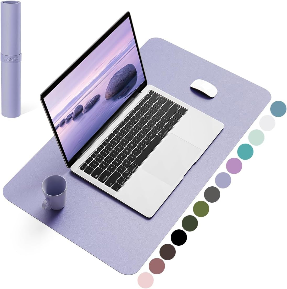 Non-Slip Waterproof PVC Leather Desk Pad, Ultra-Thin Large Mouse Pad, Easy-Clean Writing Mat (Olive Green, 31.5" x 15.7")