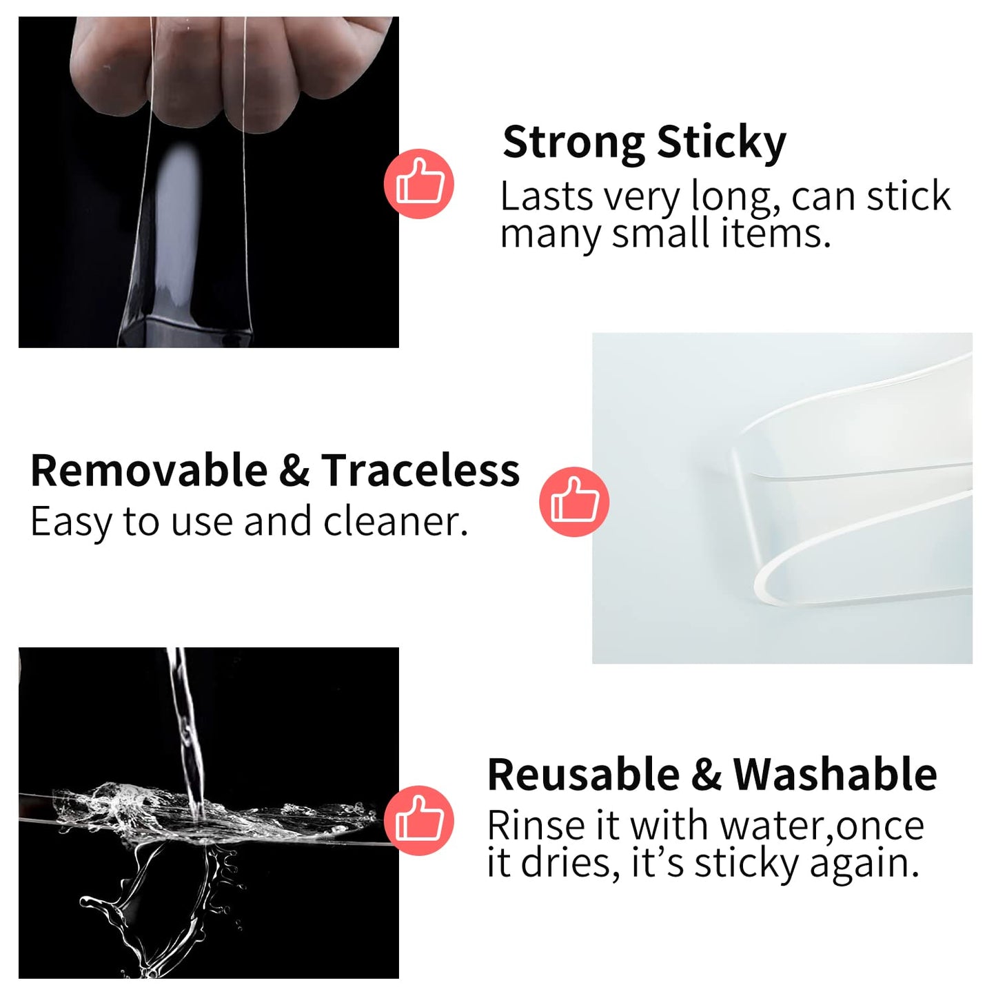 Heavy Duty Double-Sided Nano Tape - 13.12 Ft, 0.08 In Thick, Strong Adhesive, Removable & Traceless, Reusable Transparent Tape for Multipurpose Use