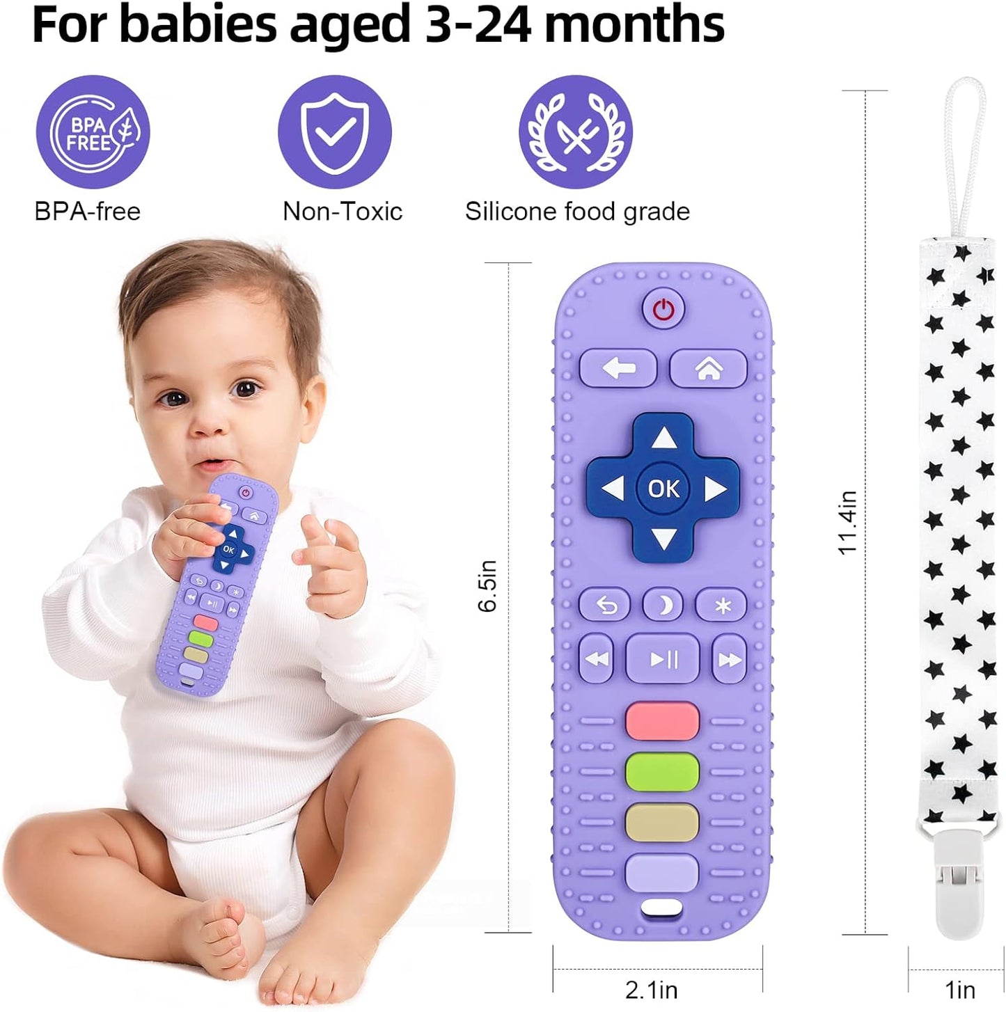 Silicone Baby Teether Toy Chew - Babies 0-24 Months, Teething Relief Baby Toys - Remote Control Shape BPA Free(3 Pack)