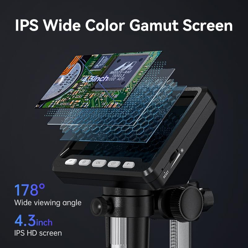 Digital Microscope for Adults and Kids - 500X Magnification, 1080P Resolution, 8 LED Lights, Rechargeable, for macOS & Windows