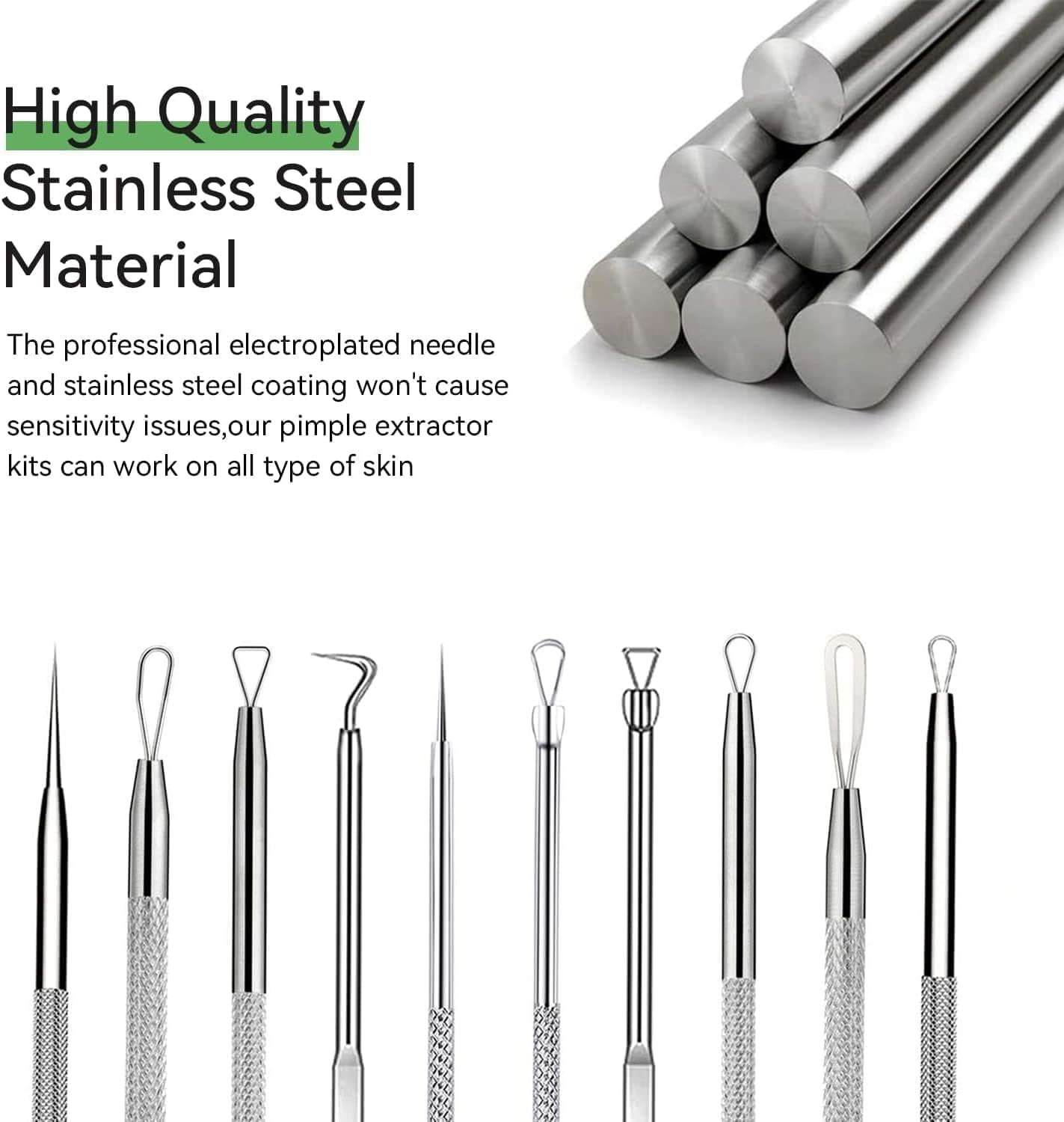 Stainless Steel Blackhead Remover Tool Kit - 5-Piece Pimple Extractor Set for Facial Skin Care, Comedone and Acne Treatment