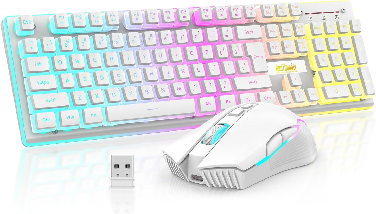 Wireless Gaming Keyboard and Mouse Set with LED Backlighting, Rechargeable 3800mAh Battery, Mechanical Feel (Black)