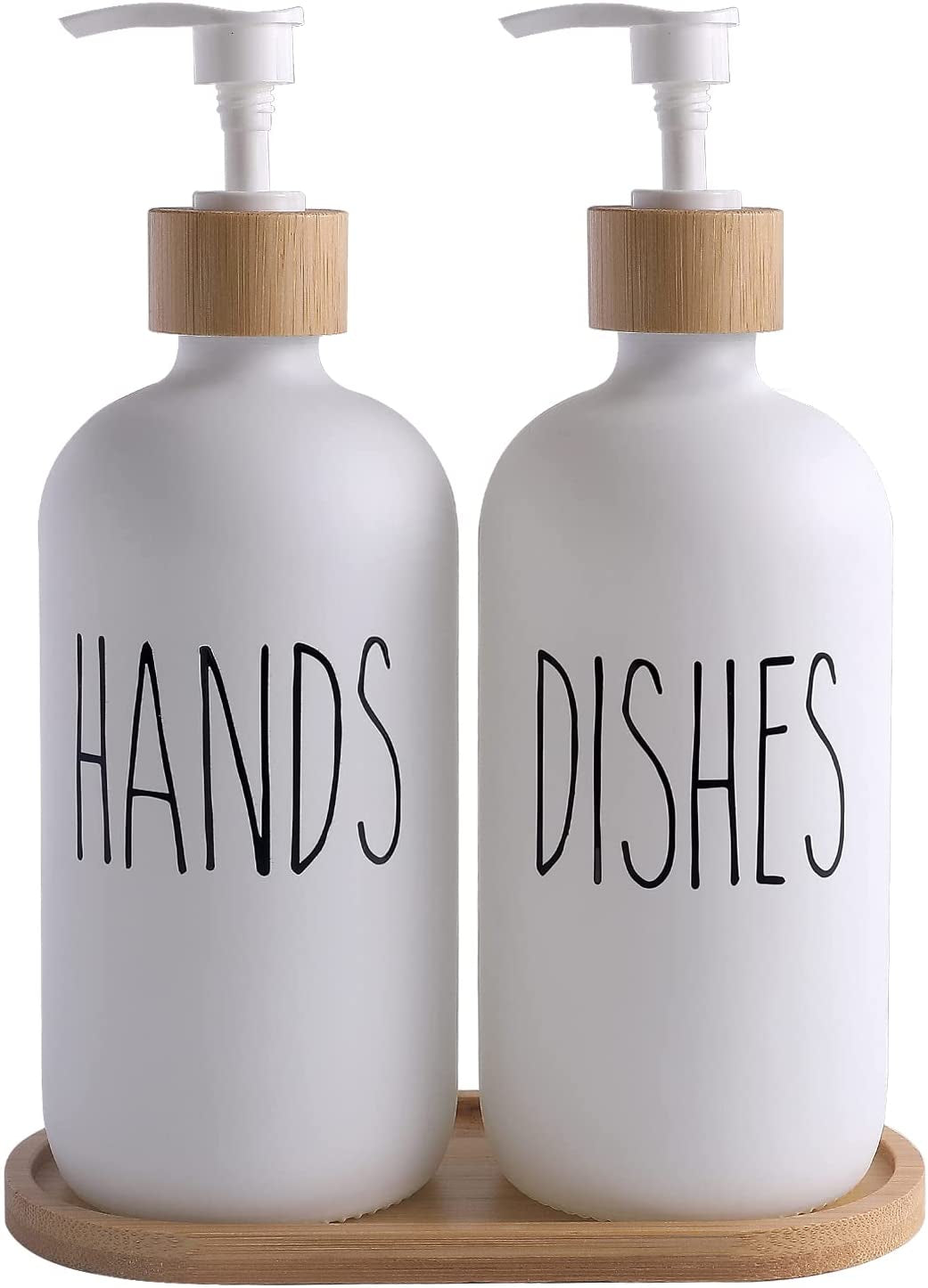 Elegant Glass Soap Dispenser Set with Hand Soap and Dish Soap Dispensers - Black & White