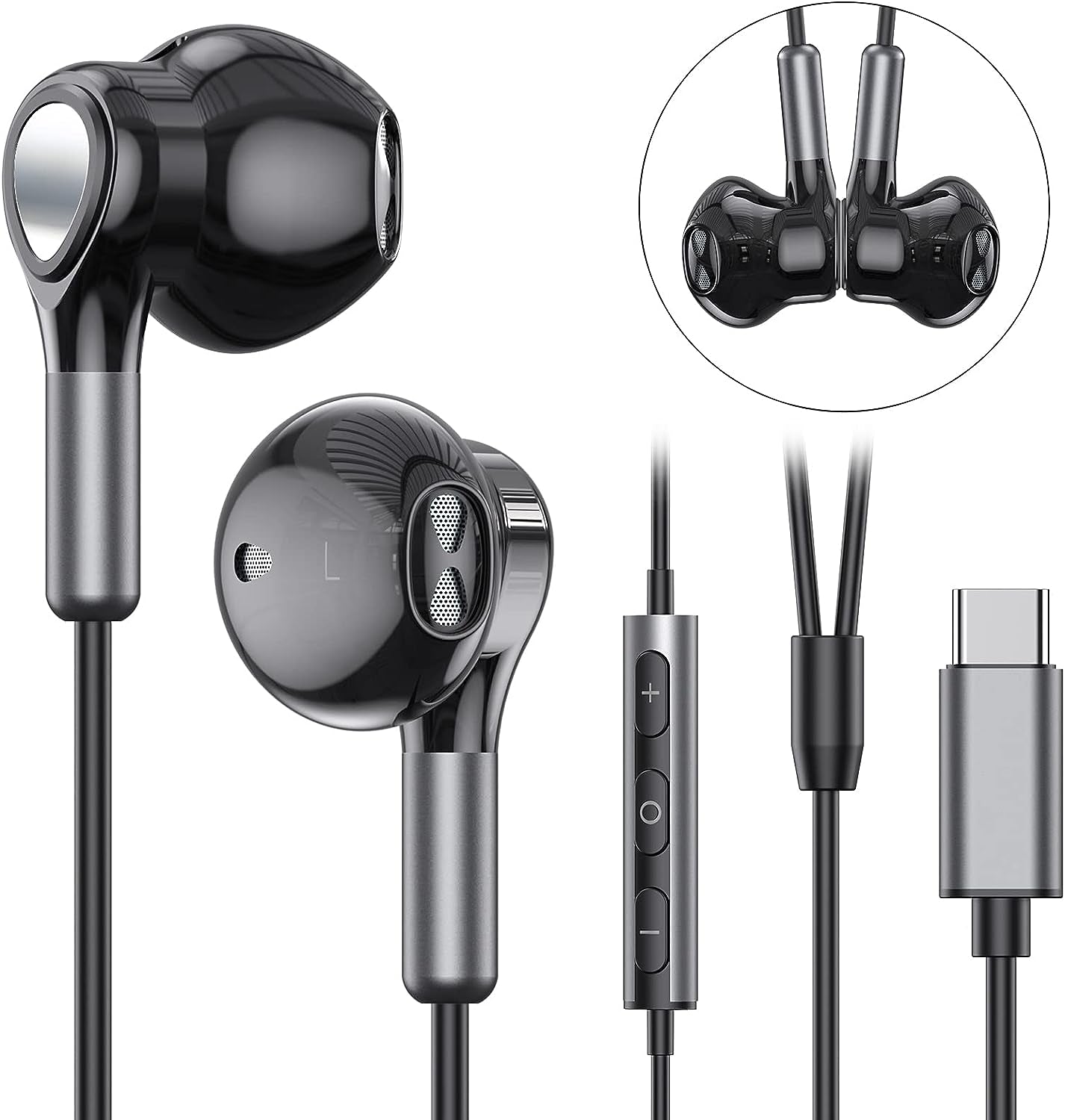 USB-C Headphones In-Ear Wired Earbuds with Microphone
