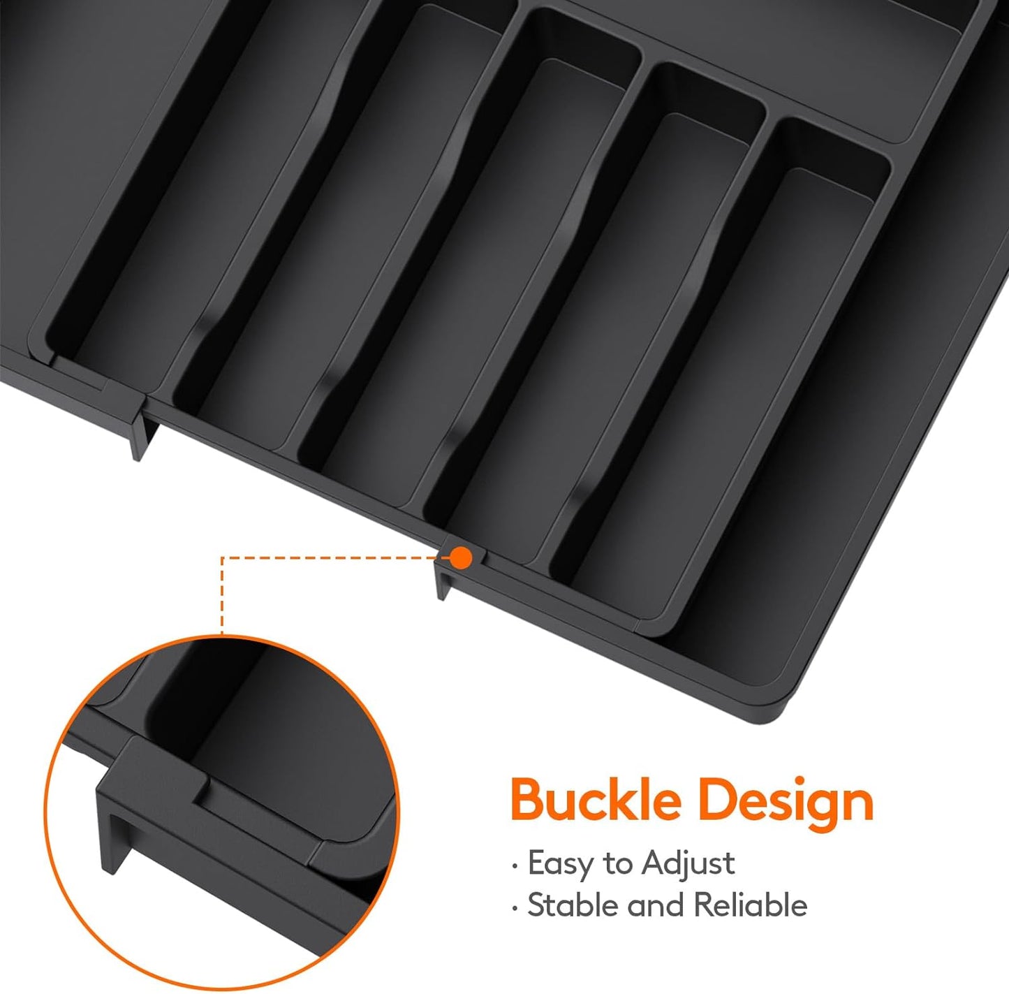 Expandable Cutlery Drawer Organizer - BPA-Free Adjustable Utensil Tray for Kitchen Storage, Large Black Flatware and Silverware Holder