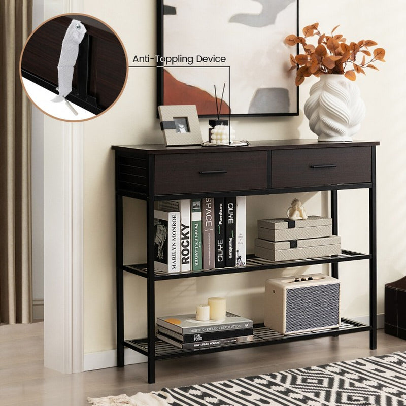 39.5-Inch Entryway Console Table with Dual Drawers and Two-Tier Shelving