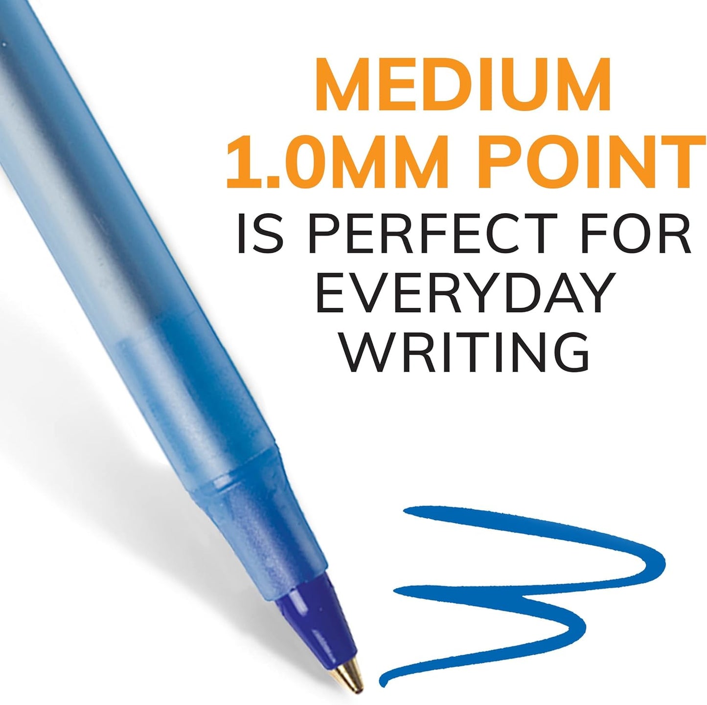 Round Stic Extra Value Blue Ballpoint Pens, Medium Point 1.0 mm, Reliable and Smooth Writing Experience, 60-Count Pack, Ideal for Gifting