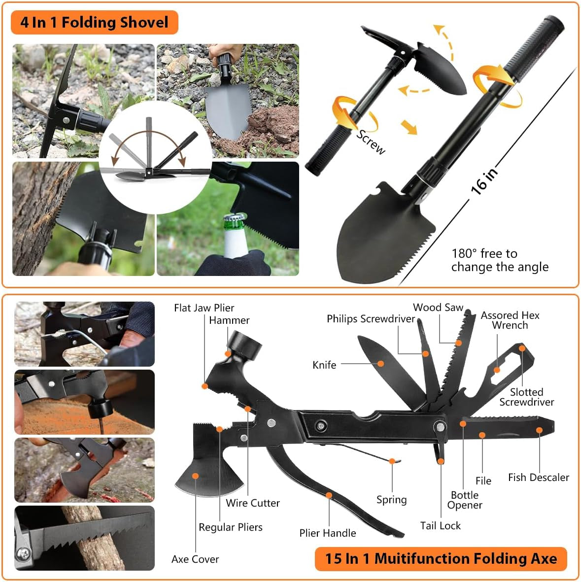 250-Piece Emergency Survival Kit: Comprehensive Gear for Wilderness Camping, Hiking, and Earthquake Preparedness - Includes Multi-Tool, Axe, Shovel, and First Aid Supplies - Ideal Gift for Men and Women