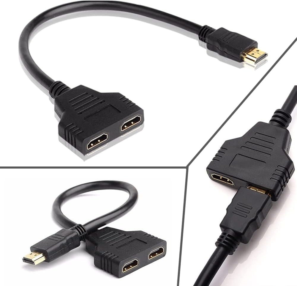 HDMI Splitter Adapter - 1080P Male to Dual Female 1x2 HDMI Splitter Cable for HDTV, LED, LCD Monitors, and Projectors - Supports Dual TV Output