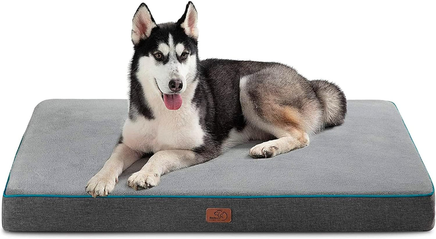 Orthopedic Dog Bed - Memory Foam Waterproof - Joint Relief, Removable Washable Cover, Plush Flannel Fleece Top, Nonskid Bottom