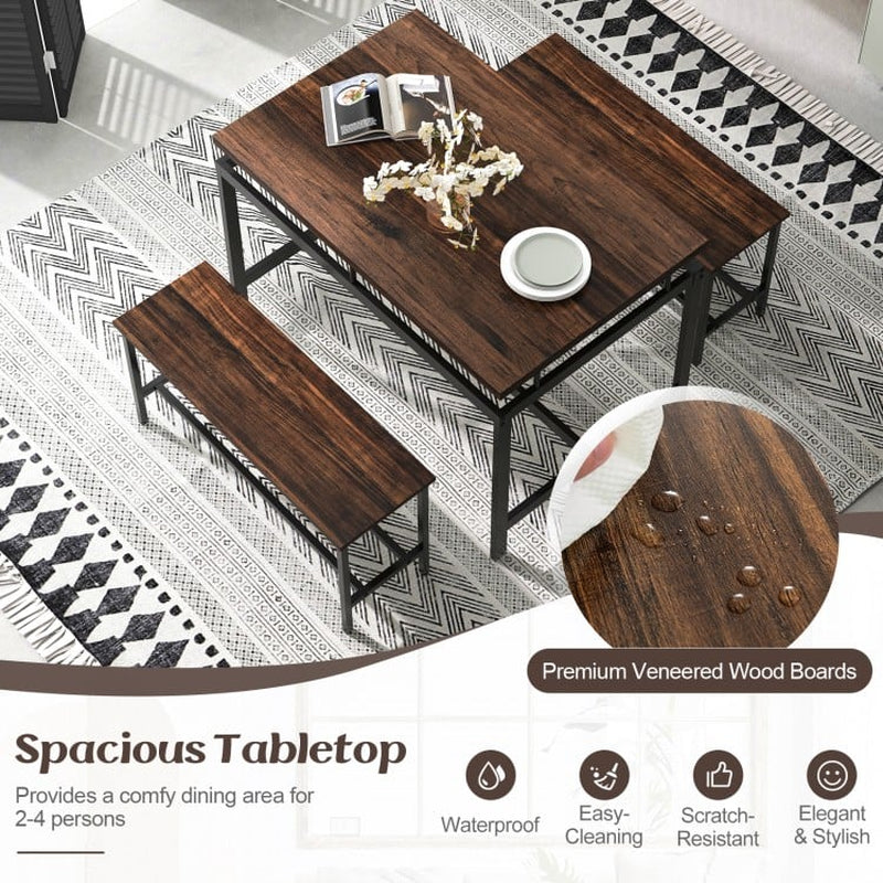 3-Piece Dining Table Set Featuring Wooden Kitchen Table and Two Benches