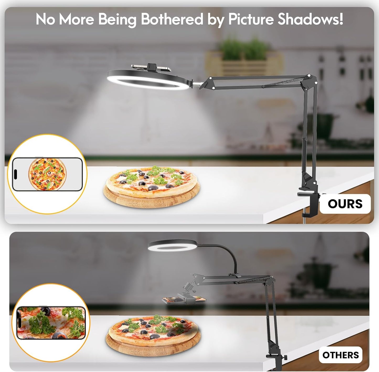 Ring Light with Adjustable Stand and Phone Holder – 10" Overhead Mount