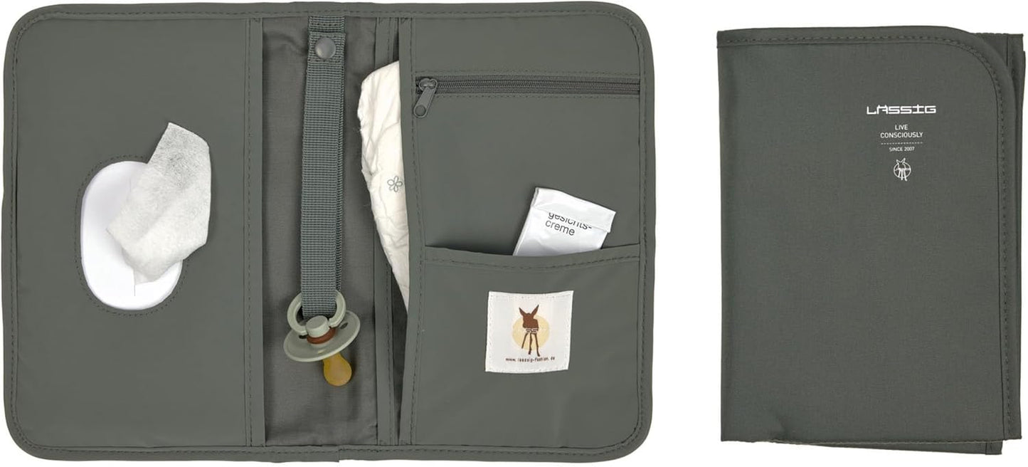 Baby Nappy Bag - Changing Mat and Compartment for Wet Wipes on the Go/Changing Pouch Olive