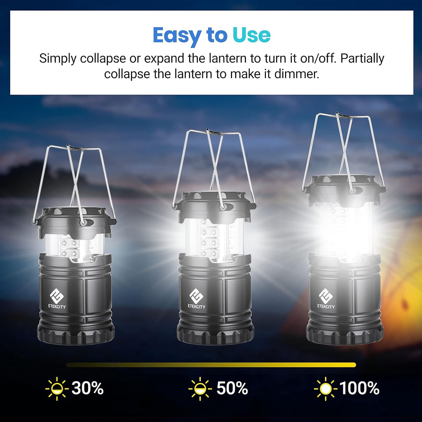 2-Pack LED Camping Lanterns with Magnetic Base and Adjustable Brightness - Emergency Survival Kit for Hurricanes, Storms, and Power Outages (Batteries Included)