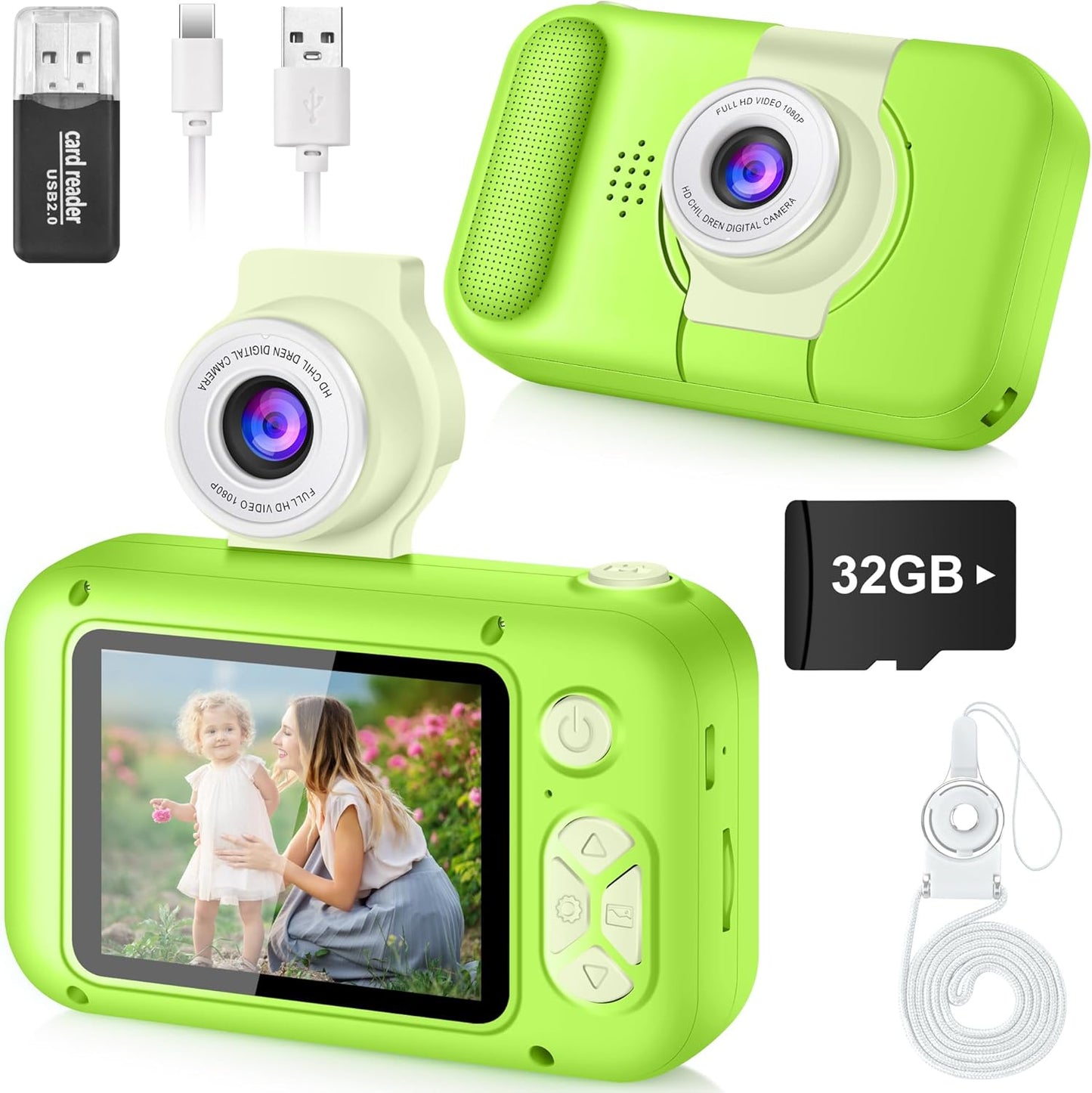 Digital Camera for Kids with 2.4-Inch IPS Screen, 180° Flip Lens, and Built-in Games - Gift for Ages 4-11