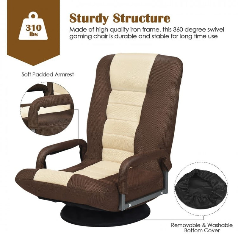 360-Degree Swivel Gaming Floor Chair with Adjustable Backrest and Foldable Design