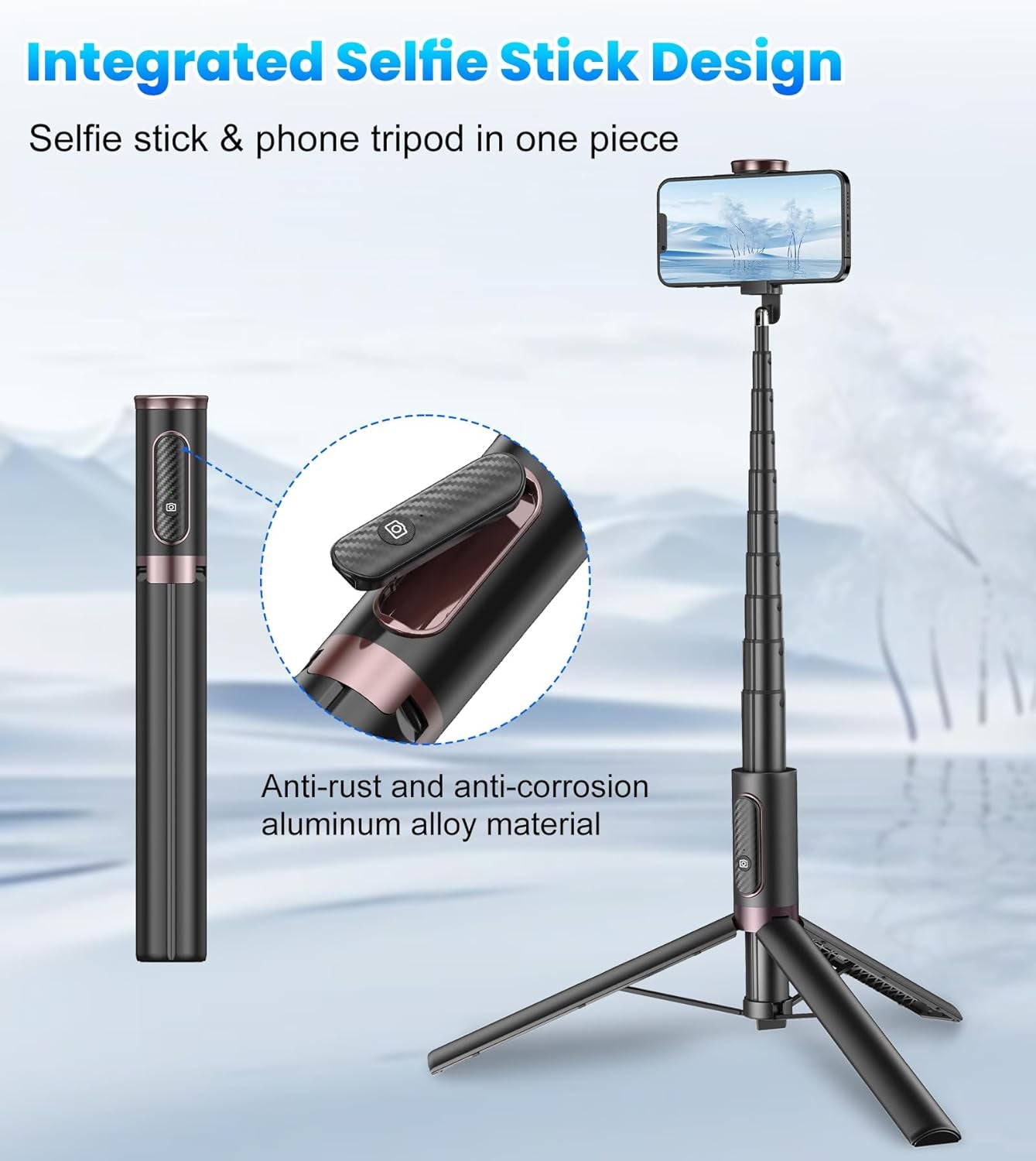 67-Inch All-in-One Travel Tripod and Selfie Stick for Smartphones with Integrated Wireless Remote - Portable, Lightweight, and Extendable for iPhone/Android (Black)