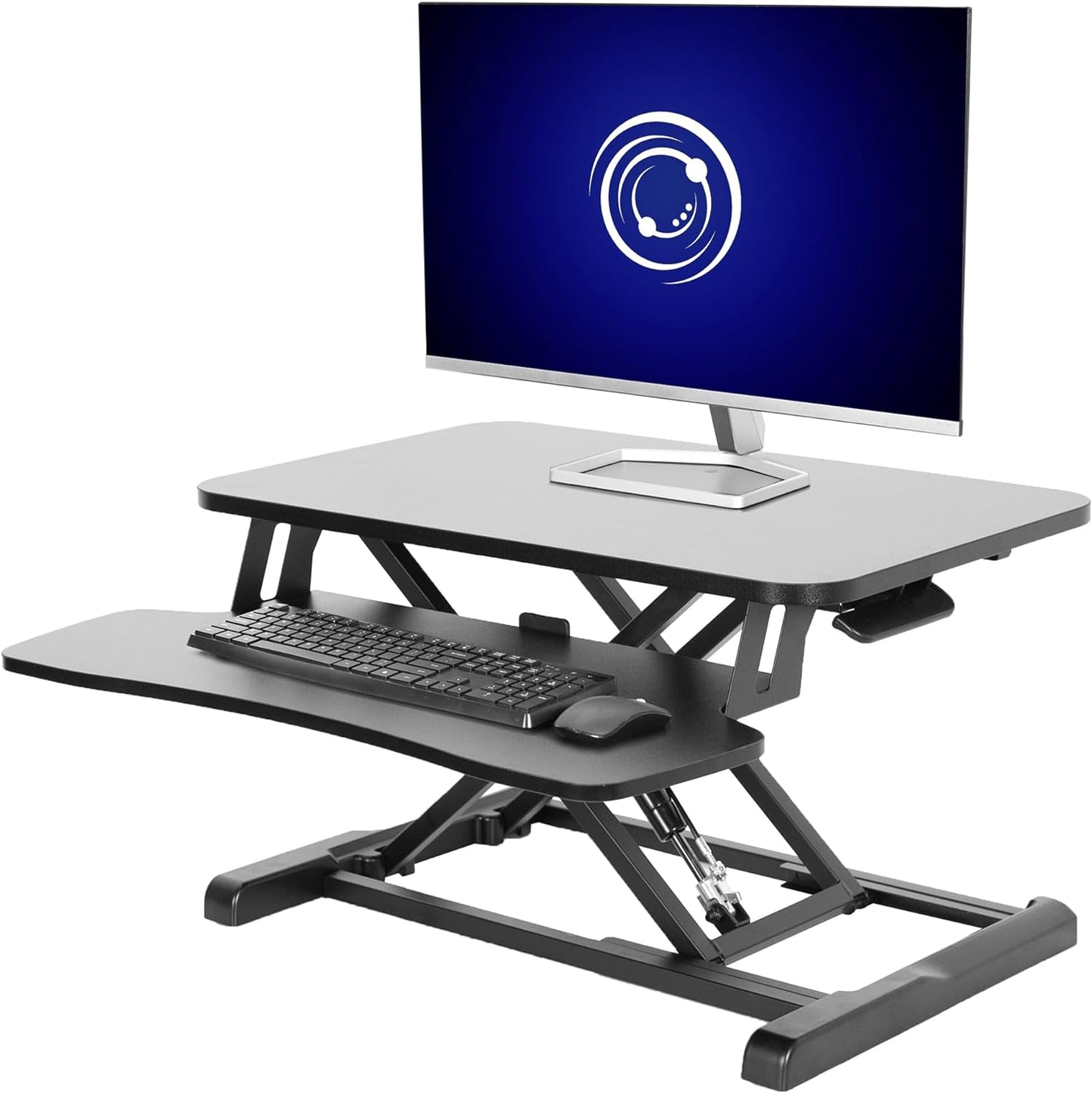 81Cm Height Adjustable Desk Converter - Sit to Stand Riser for Dual Monitors and Laptops with Wide Keyboard Tray, Black