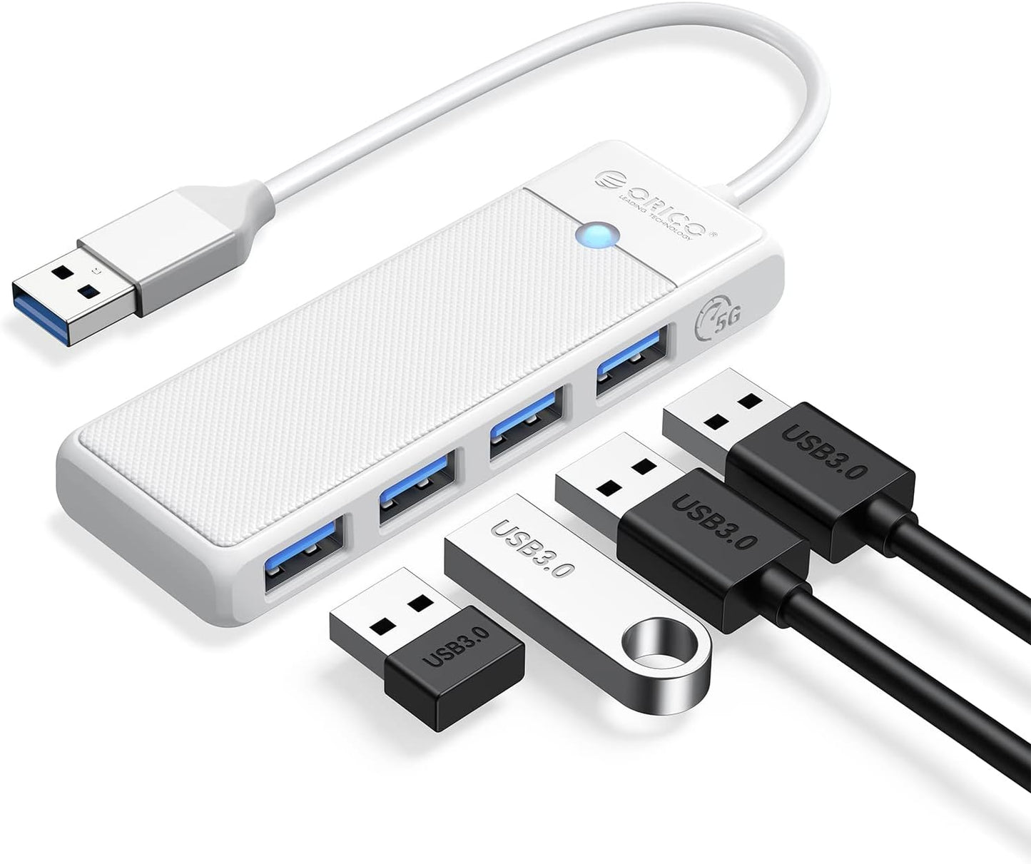 USB 3.0 Ultra Slim 4-Port Hub for Laptops and Devices - , XPS, PS5, PC, Flash Drives, Mobile HDD (Black, 0.5 Ft)