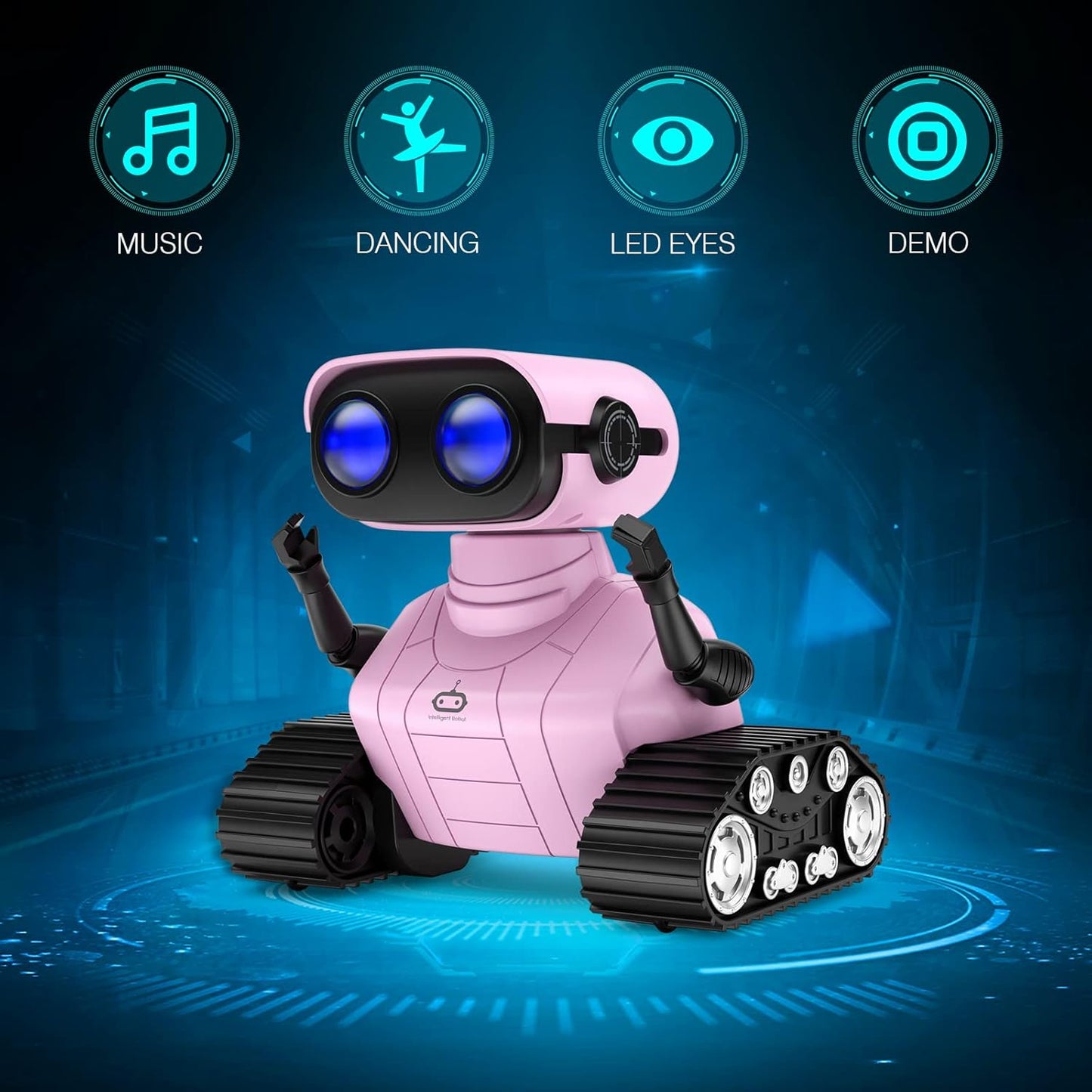 Rechargeable RC Robot Remote Control Toy with Music and LED Eyes, Gift for Children Age 3+ Pink