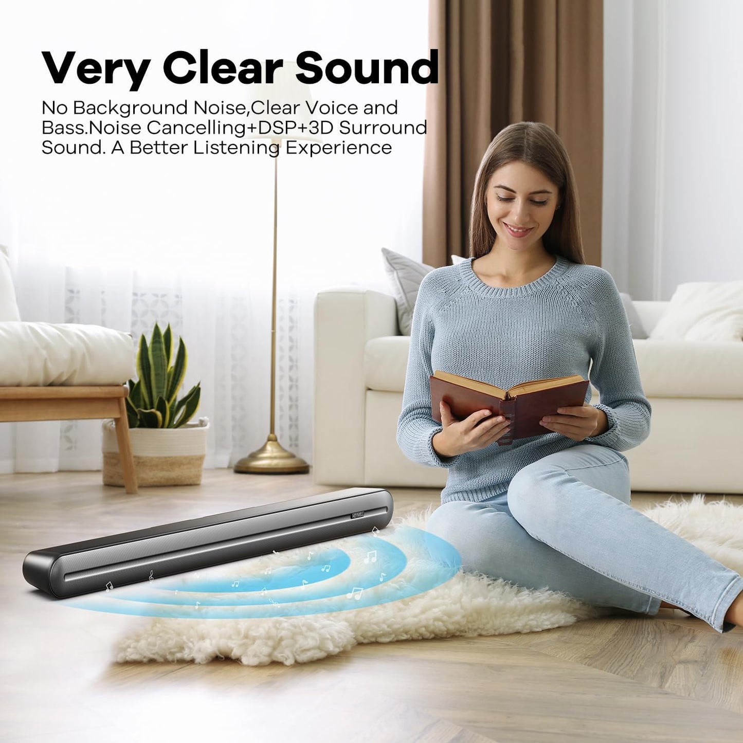 150W Bluetooth Sound Bar with Built-In Subwoofer, 36-Inch TV Speaker, Distortion-Free Clear Sound, DSP Technology, 3D Surround Sound, HDMI ARC, Optical, Coaxial, AUX Connectivity