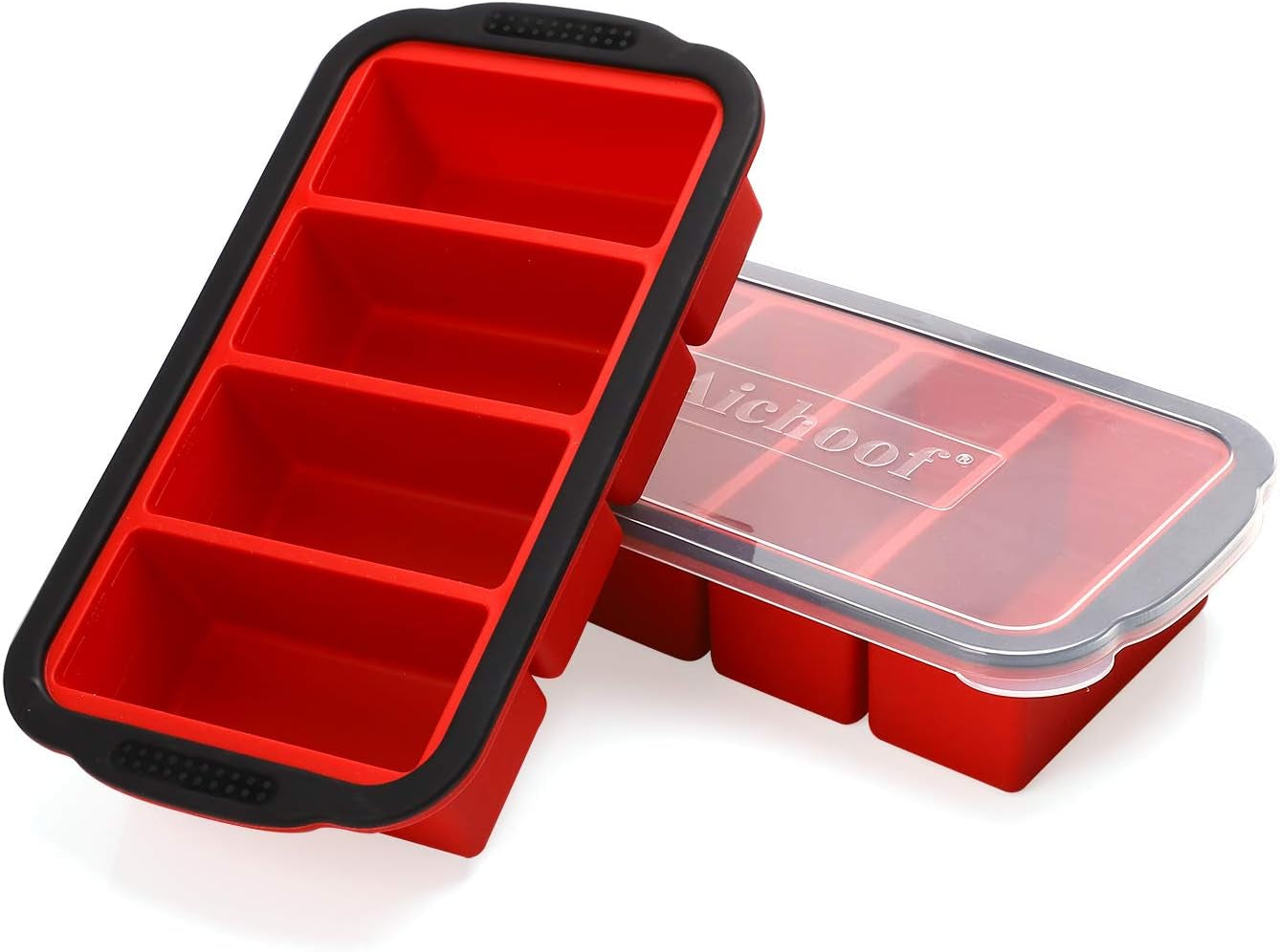 Extra Large 1-Cup Freezing Tray with Lid - Set of 2 Food Storage Molds, Ice Cube Trays- Four 1-Cup Portions (Purple)