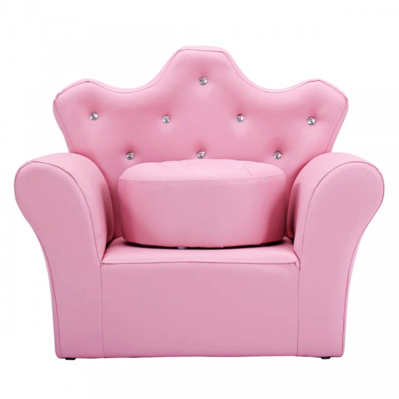 Upholstered Children's Princess Sofa Set with Ottoman and Diamond Accents for Boys and Girls