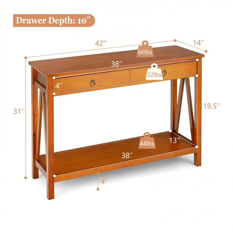 Entryway Console Table with Dual Drawer Storage and Shelf