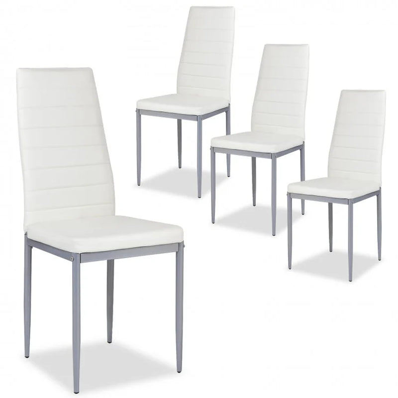 Set of 4 Elegant PVC Leather Dining Chairs with Sturdy Metal Legs