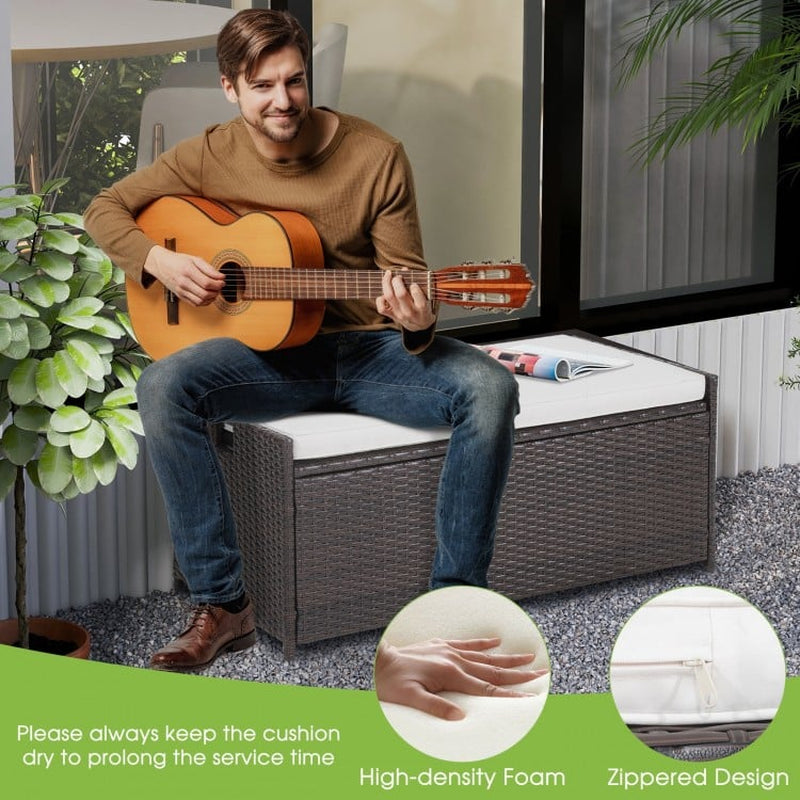 34-Gallon Patio Storage Bench with Cushioned Seat and Zippered Liner
