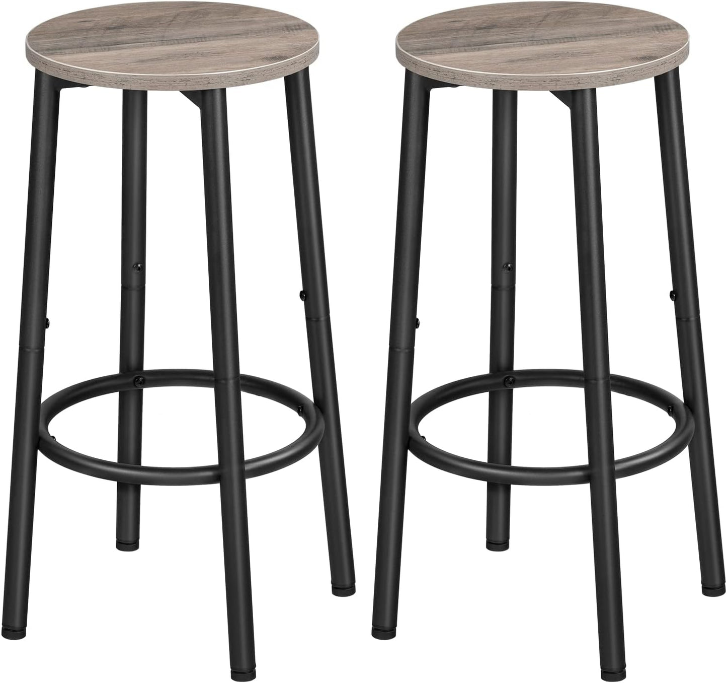 Set of 2 Round Bar Stools with Footrest, Sturdy Steel Frame, Brown Finish